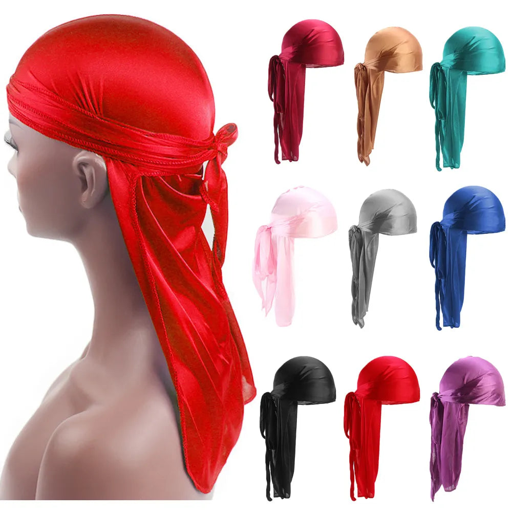 Unisex Adult Satin Long Tail Doo Rag Durag Bandanas Cap Pirate Hat