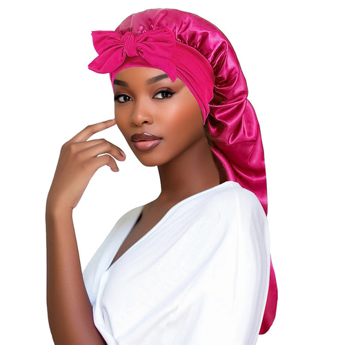 Women Bonnet Satin Sleeping Hat Long Tail Braid Hair Night Sleep Cap