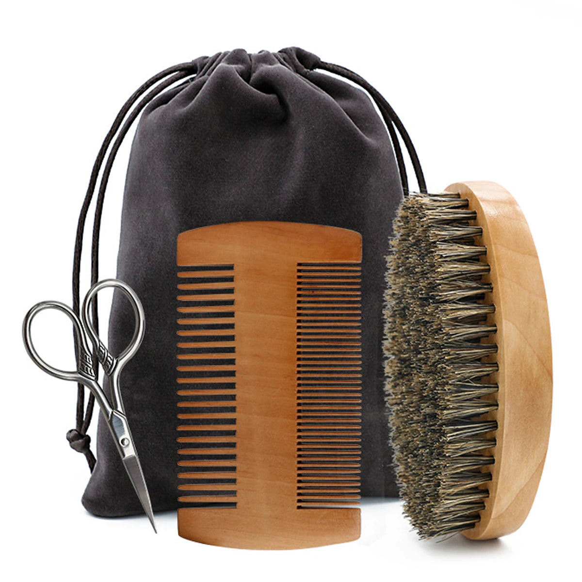 3pcs set Professional Boar Bristle Wood Beard Brush Hairdresser