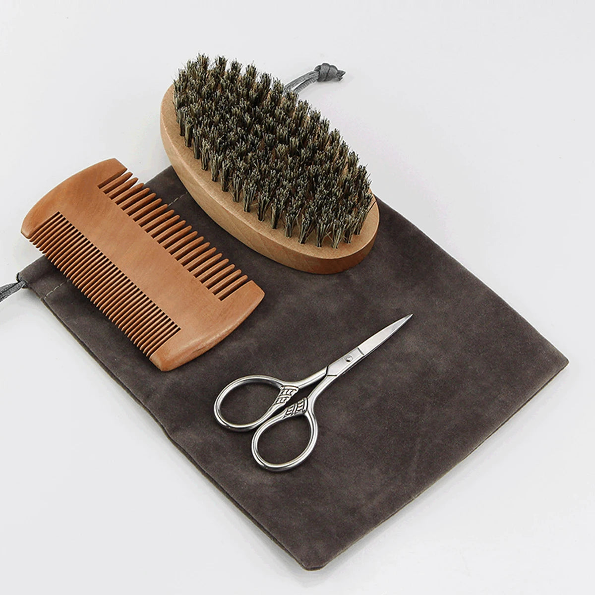 3pcs set Professional Boar Bristle Wood Beard Brush Hairdresser